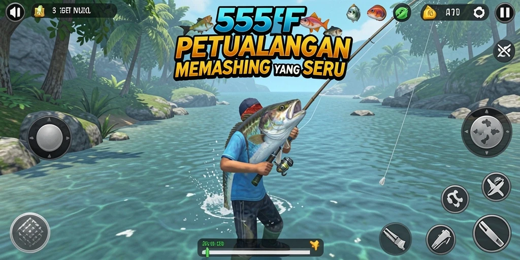 Gameplay seru memancing ikan di 555F.