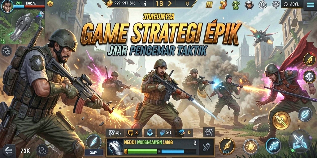 Screenshot gameplay 73K yang menampilkan aksi taktis mendebarkan.