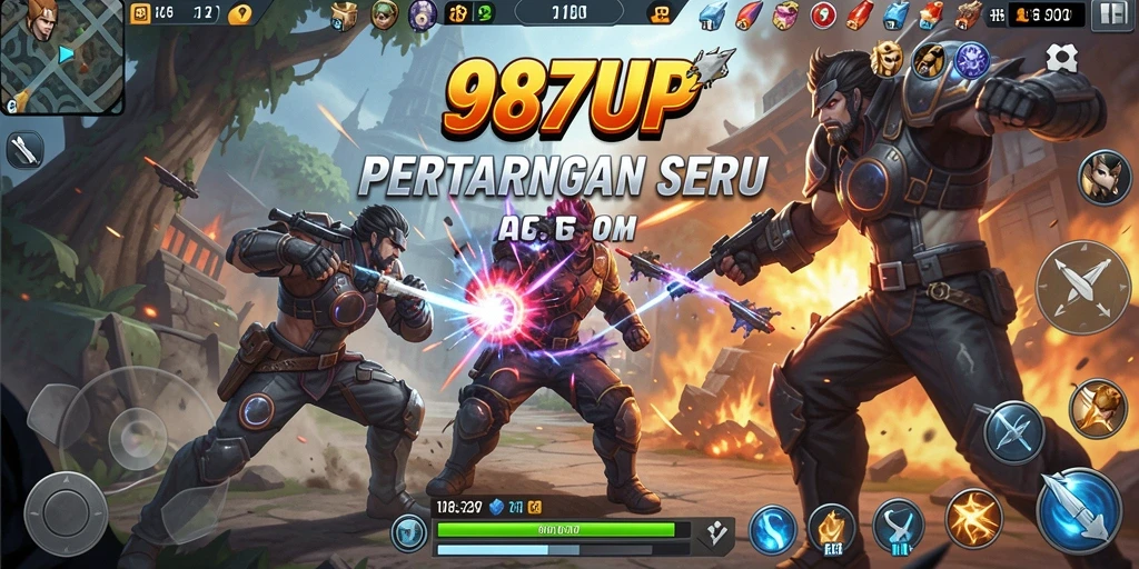 Screenshot gameplay 987UP menampilkan pertarungan aksi yang seru.