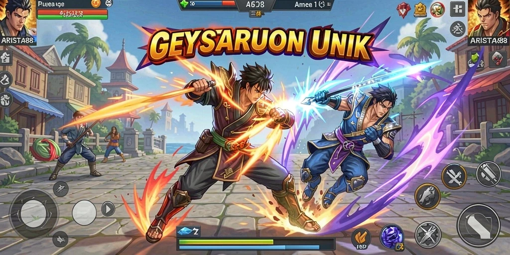 Screenshot gameplay ARISTA88 menampilkan karakter sedang bertarung dengan gerakan dinamis.