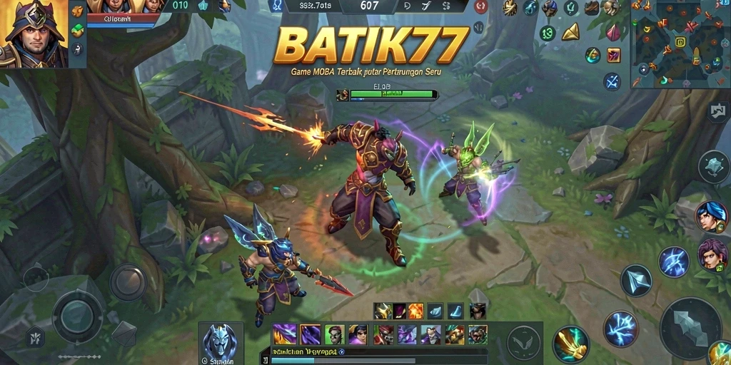 Screenshot gameplay mendebarkan dari BATIK77 dalam aksi pertempuran MOBA.