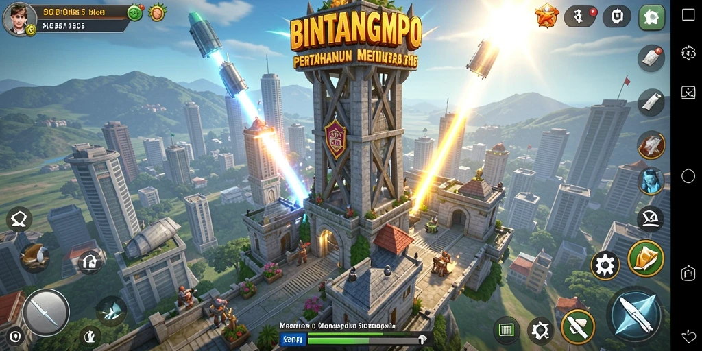 Tampilan gameplay Tower Defense yang menegangkan dalam BINTANGMPO.