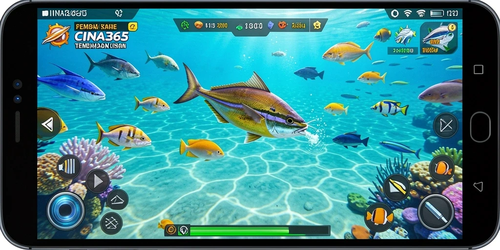 Screenshot gameplay CINA365 dengan aksi menembak ikan yang seru.