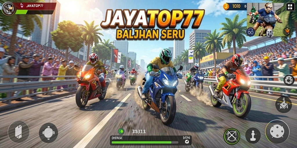 Tangkapan layar menunjukkan aksi balapan seru dari JAYATOP77.