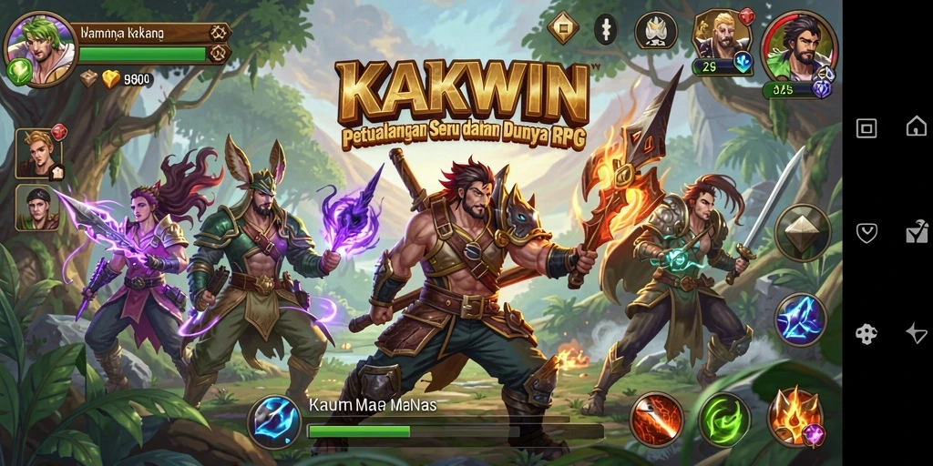 Screenshot utama KAKWIN menampilkan aksi pertarungan mendebarkan dalam dunia RPG.