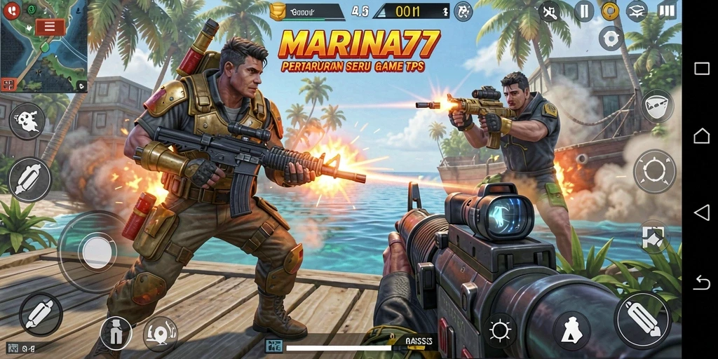 Tangkapan layar MARINA77 menunjukkan aksi intens dalam permainan TPS.