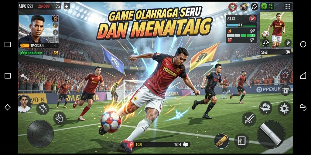 Screenshot MPO1221 menunjukkan aksi seru dalam pertandingan olahraga.