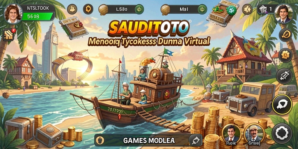 Screenshot gameplay SAUDITOTO menunjukkan berbagai pilihan strategi bisnis.