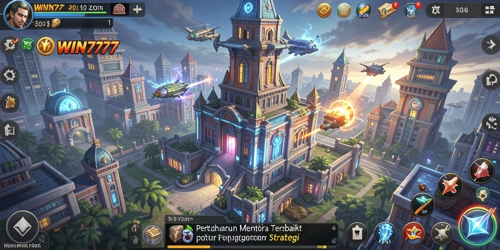 Tampilan gameplay menara pertahanan yang menegangkan dalam WIN777.