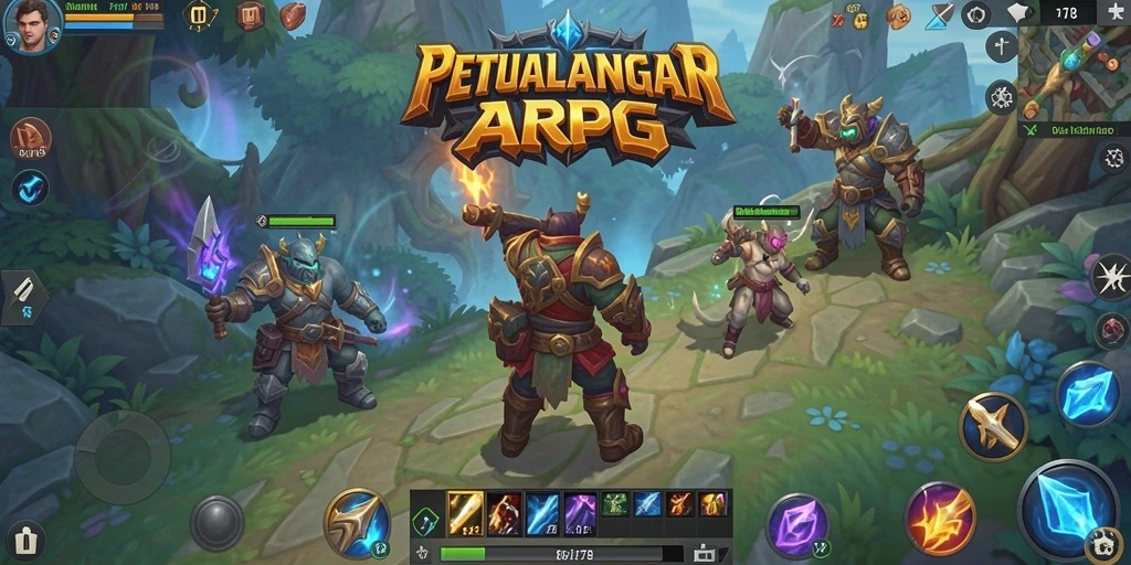 Screenshot gameplay X78 menampilkan pertarungan epik dalam dunia fantasi.